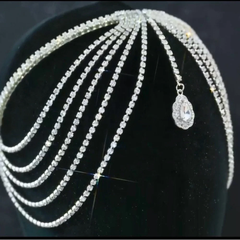 Bridal Layered Rhinestone Headband Tassel Crystal Hair Band Sparkly Hair Jewelry